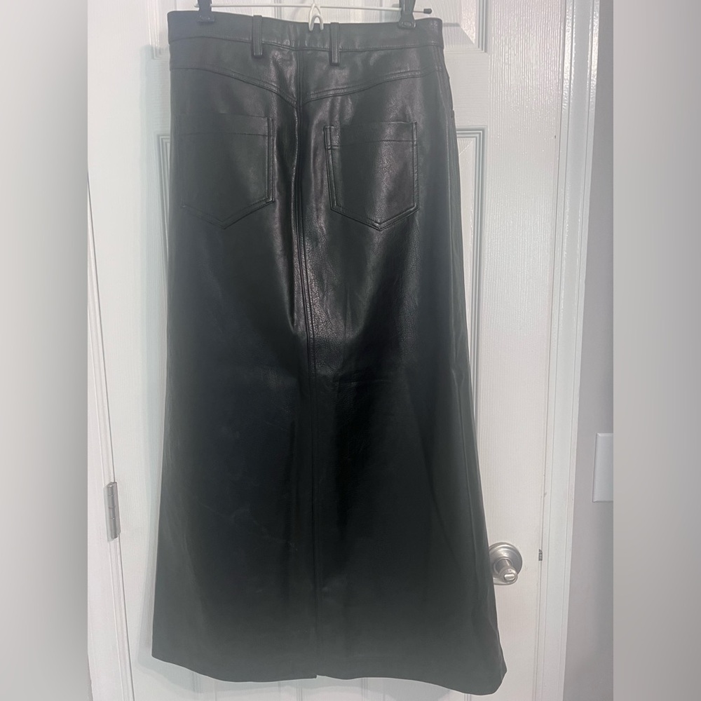 Pilcro Black Faux Leather Maxi Skirt with High slit, size US 10 - Picture 6 of 6